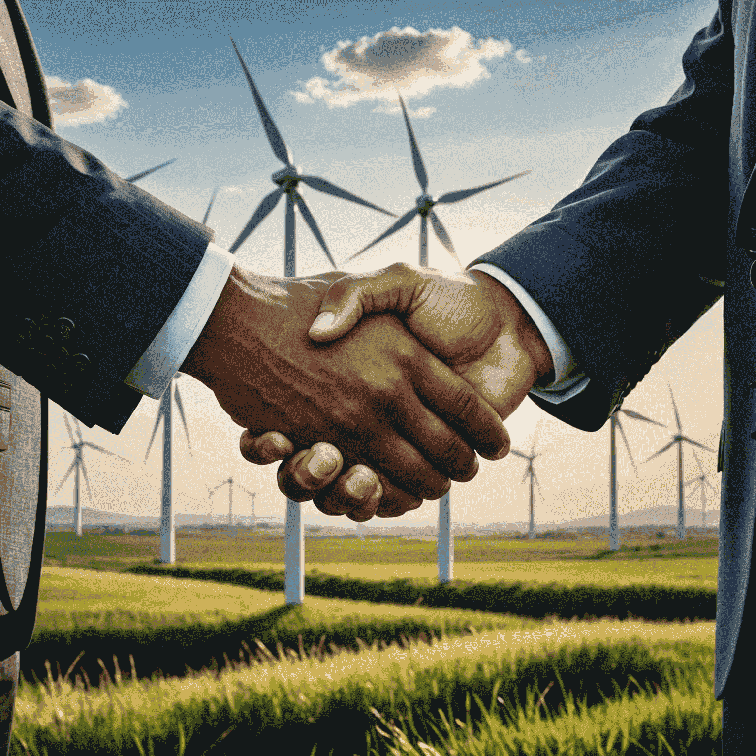 A handshake between two business professionals, symbolizing a strong partnership and collaboration in the renewable energy sector. The image conveys trust, mutual understanding, and a shared commitment to success.